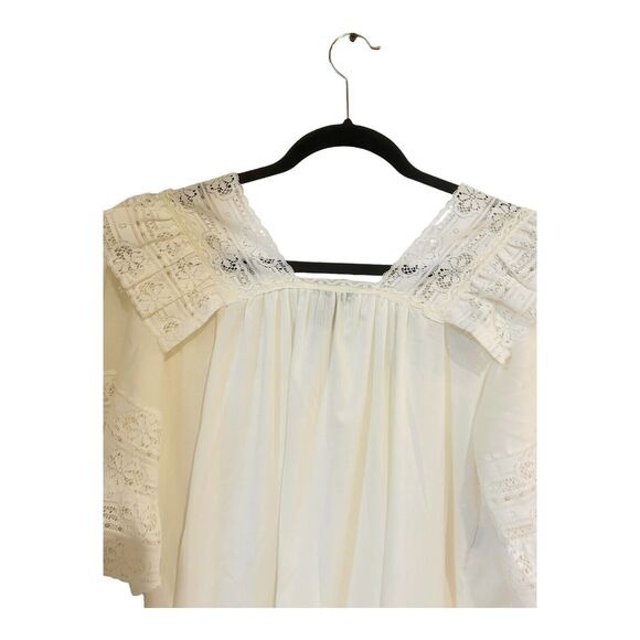 H6 Saramal Fine Lingerie Long Square Neck Lace Trim Nightgown Union Made Sz M - Picture 7 of 8